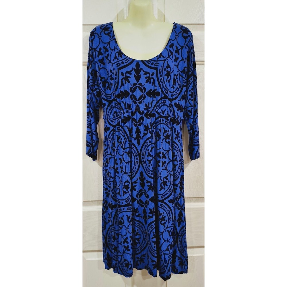 Soma Blue‎ Black Medallion Print Empire Waist Midi Lounge Dress Womens Medium